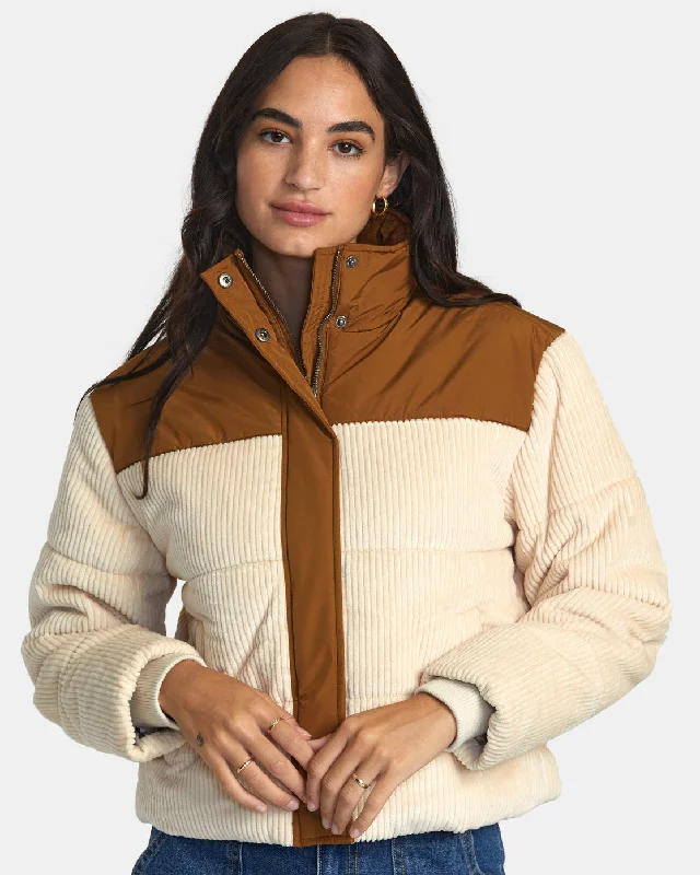 Eezeh Peaasy Puffer Jacket - Latte Notch Collar Jacket Peter Pan Collar Jacket Cowl Neck Jacket