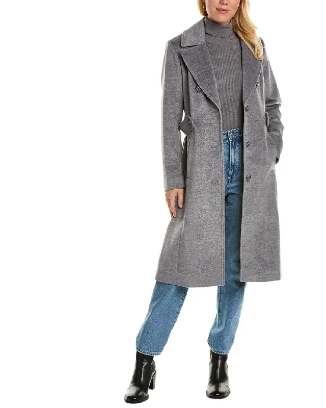 Kenneth Cole Wool-Blend Military Jacket Zip Front Button Front Snap Front