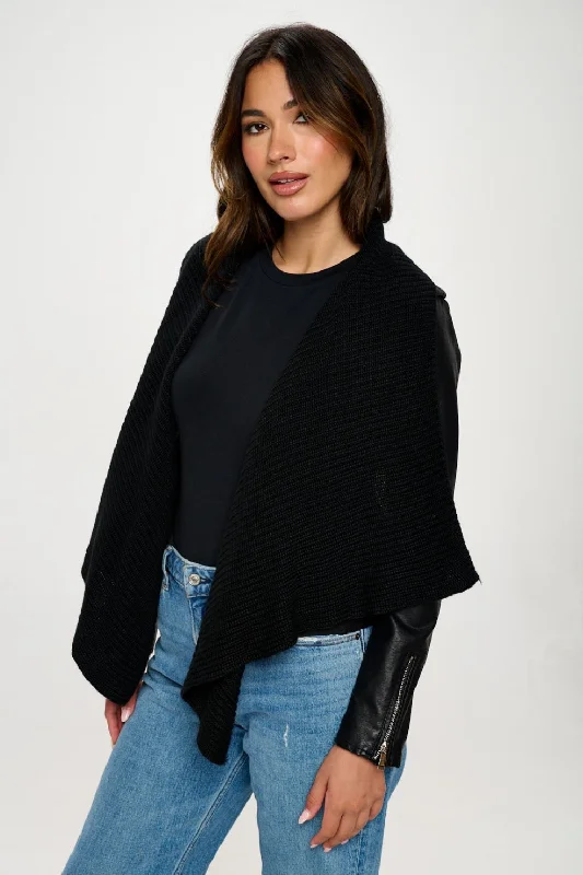 Knit Collared Faux Leather Crop Jacket V-Neck Jacket Boat Neck Jacket Square Neck Jacket