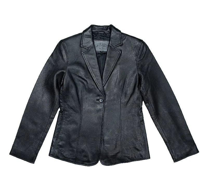 Lucky Leather L802 Black Women's Leather Blazer Jacket Tailored Jacket Straight Jacket A-Line Jacket