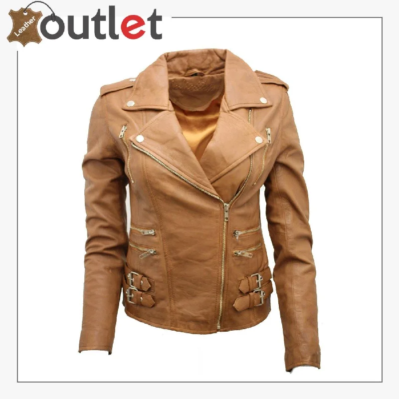 Ladies Tan Real 100% Lamb Nappa Leather Biker Jacket Herringbone Jacket Houndstooth Jacket Plaid Jacket Ladies Tan Real 100% Lamb Nappa Leather Biker Jacket Herringbone Jacket Houndstooth Jacket Plaid Jacket