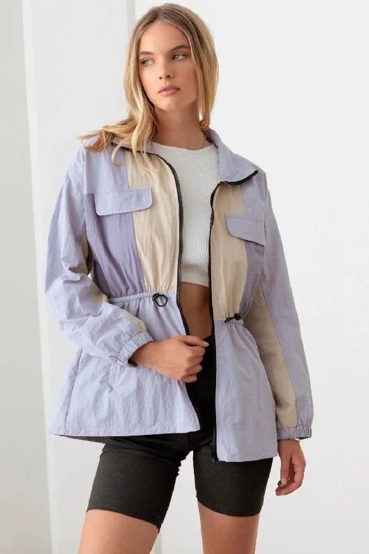 Le Lis Color Block Collared Wind Breaker Jacket Satin Fabric Silk Fabric Chiffon Fabric Le Lis Color Block Collared Wind Breaker Jacket Satin Fabric Silk Fabric Chiffon Fabric