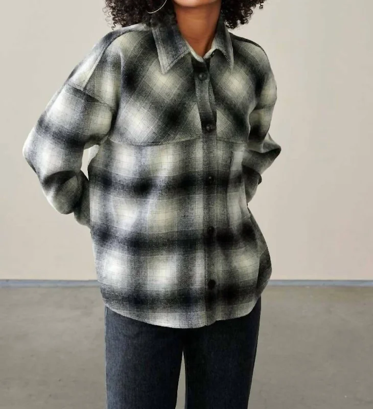 Link Shirt Jacket In Charcoal Plaid Tailored Jacket Straight Jacket A-Line Jacket