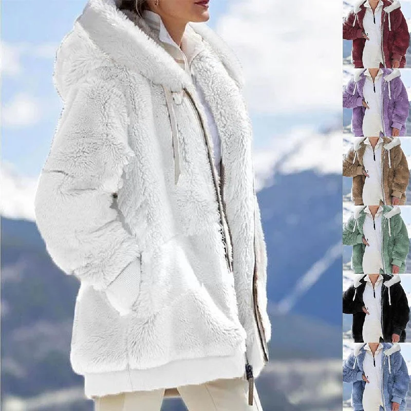 New Winter Plush Hooded Sweater Zipper Autumn Loose Winter And Zipper Women Women's Coat Hooded Warm Outwear L6c6 Glossy Satin Silk