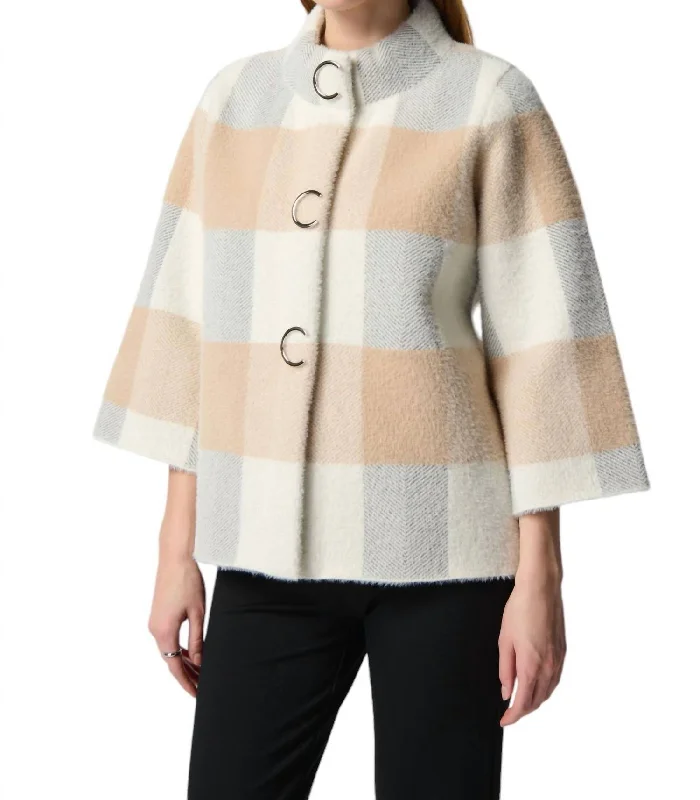 Plaid Button-Up Jacket In Vanilla/oatmeal/grey Faux Fur Jacket Real Fur Jacket Shearling Jacket Plaid Button-Up Jacket In Vanilla/oatmeal/grey Faux Fur Jacket Real Fur Jacket Shearling Jacket