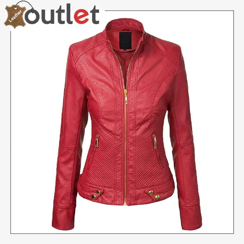 Red High Light Leather Fashion Jacket Denim Jacket Leather Jacket Suede Jacket