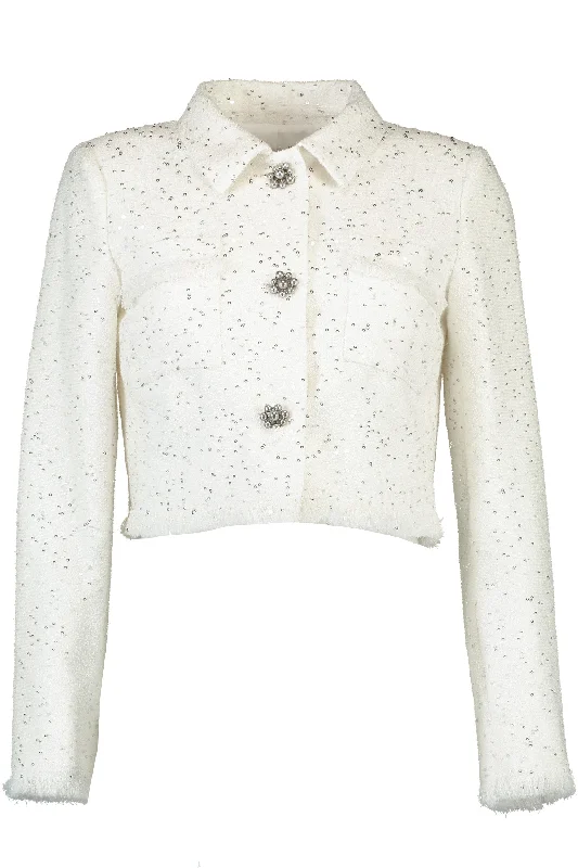 Sequin Boucle Cropped Jacket Wool Jacket Cashmere Jacket Tweed Jacket