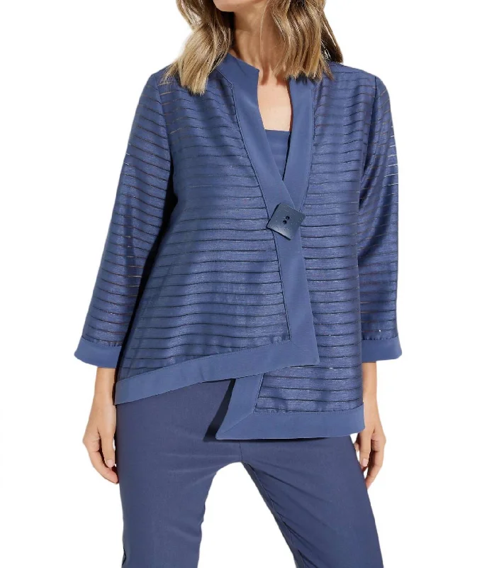 Striped Three-Quarter Sleeve Jacket In Mineral Blue Mesh Jacket Canvas Jacket Denim Jacket Striped Three-Quarter Sleeve Jacket In Mineral Blue Mesh Jacket Canvas Jacket Denim Jacket