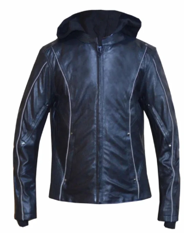 'Unik' Women's Ultra Leather Hoodie Jacket - Black Wool Jacket Cashmere Jacket Tweed Jacket 'Unik' Women's Ultra Leather Hoodie Jacket - Black Wool Jacket Cashmere Jacket Tweed Jacket