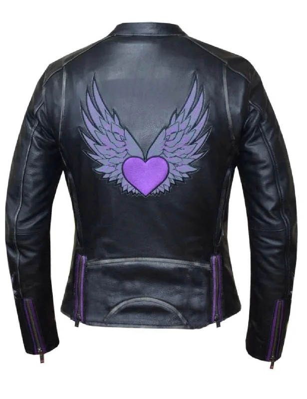 'Unik' Women's Purple Wing Ultra Leather Jacket - Black / Purple Satin Fabric Silk Fabric Chiffon Fabric 'Unik' Women's Purple Wing Ultra Leather Jacket - Black / Purple Satin Fabric Silk Fabric Chiffon Fabric