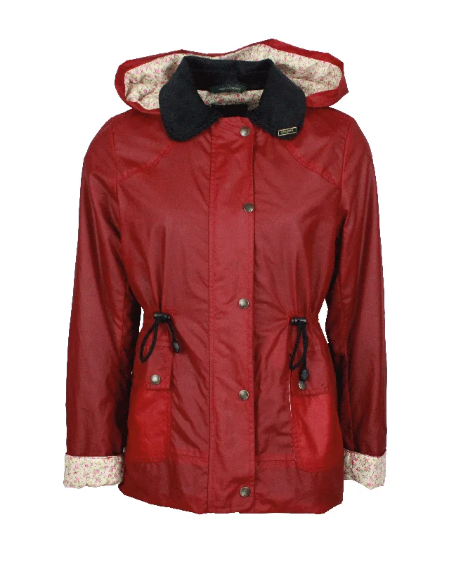 W307 - Women's Breathable/Waterproof Wax Jacket - RED Trench Coat Raincoat Waterproof Jacket