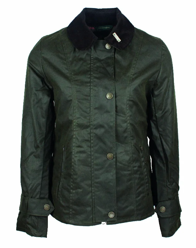 W308 - Women's Ambre Wax Jacket - GREEN Zip Front Button Front Snap Front