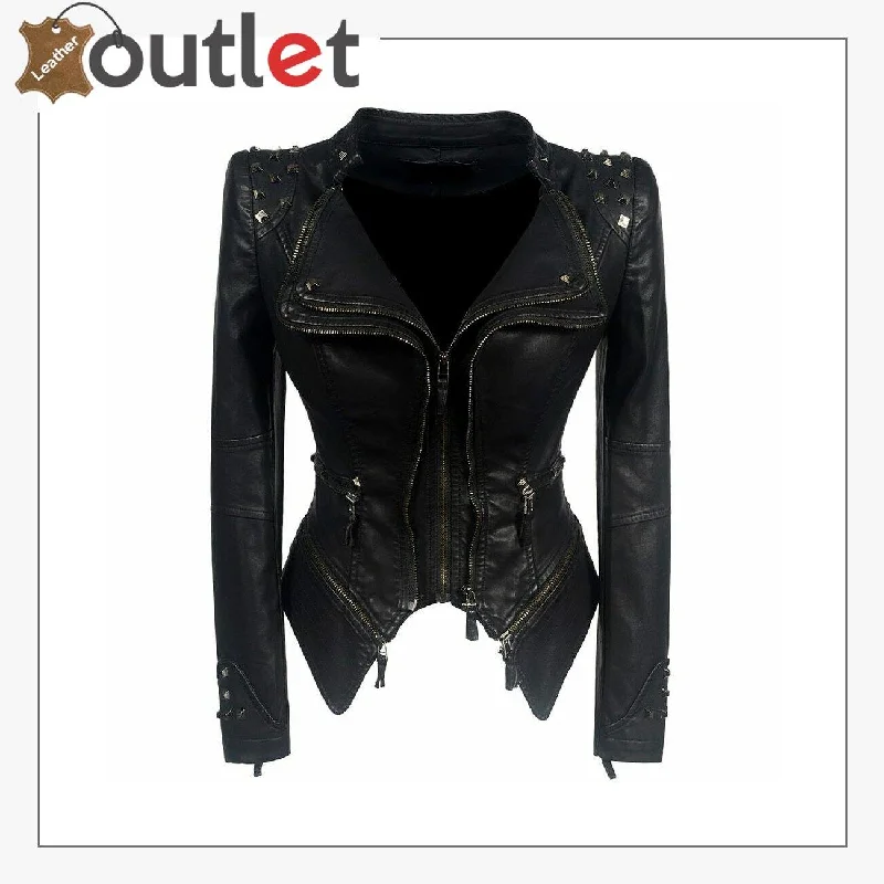 Winter Motorcycle Pure leather Jacket Women Front Pockets Side Pockets Patch Pockets Winter Motorcycle Pure leather Jacket Women Front Pockets Side Pockets Patch Pockets