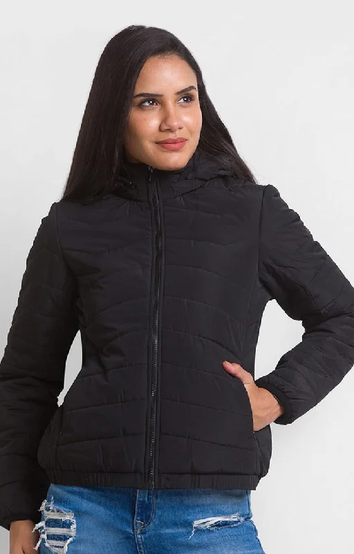 Spykar Black Nylon Full Sleeve Casual Jacket For Women Elasticated Jacket Padded Jacket Insulated Jacket Spykar Black Nylon Full Sleeve Casual Jacket For Women Elasticated Jacket Padded Jacket Insulated Jacket