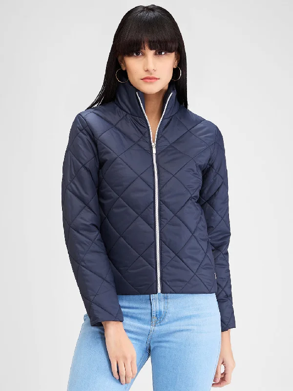Spykar Navy Full Sleeves Solid Jacket For Women Cotton Jacket Linen Jacket Terry Jacket