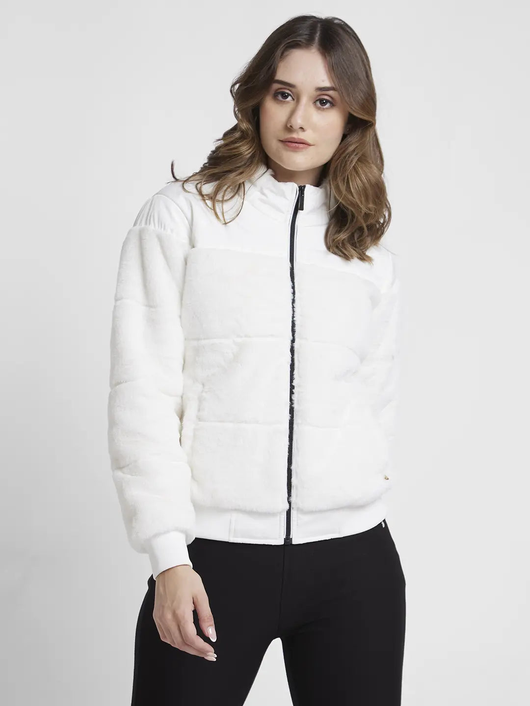 Spykar Women White Regular Fit High Neck Plain Jacket Wool Jacket Cashmere Jacket Tweed Jacket Spykar Women White Regular Fit High Neck Plain Jacket Wool Jacket Cashmere Jacket Tweed Jacket