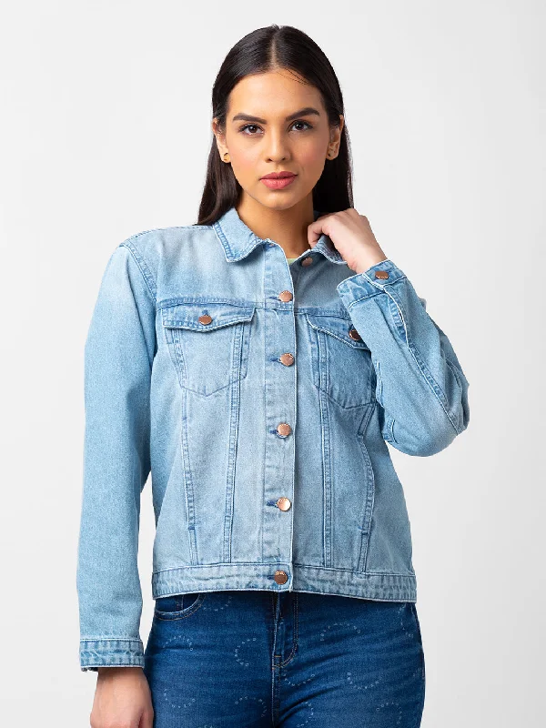 Spykar Women Light Blue Lycra Regular Fit Full Sleeve Denim Jacket Fleece Jacket Down Jacket Parka Spykar Women Light Blue Lycra Regular Fit Full Sleeve Denim Jacket Fleece Jacket Down Jacket Parka