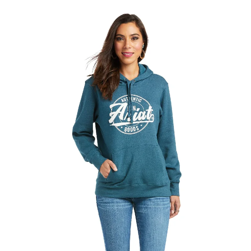 Ariat Women's REAL Arm Logo Hoodie, Teal Hoodie with Hem Elastic Stretchable Comfortable Ariat Women's REAL Arm Logo Hoodie, Teal Hoodie with Hem Elastic Stretchable Comfortable