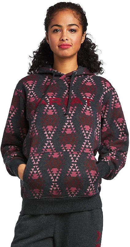 Ariat Women's REAL Diamondback Printed Sweatshirt, Heather Charcoal Hoodie with Hem Detail Decorative Unique Ariat Women's REAL Diamondback Printed Sweatshirt, Heather Charcoal Hoodie with Hem Detail Decorative Unique