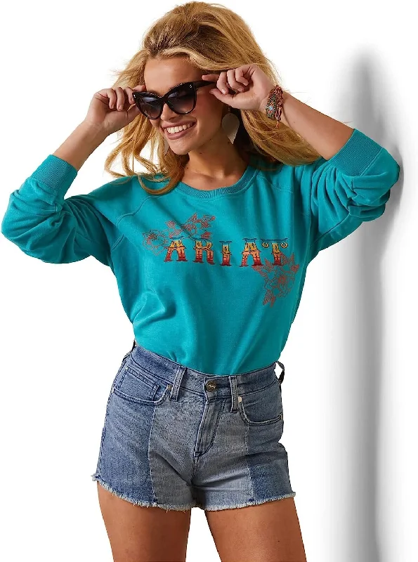 Ariat Women's Real Rose Sweatshirt, Viridian Green Hoodie with Hem Lace Feminine Delicate
