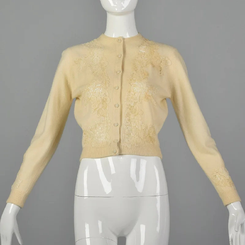 1950s Cashmere Sweater with Lace Inserts Terry Blend Velvet Blend Canvas Blend