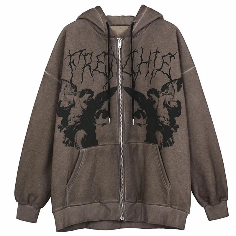 Women Hip Hop Streetwear Hoodies Autumn Winter Angel Print Jacket Coat Goth Harajuku Y2K Zipper Outwear Oversized Hoodies Hoodie with Ribbed Neckline Snug Warm Women Hip Hop Streetwear Hoodies Autumn Winter Angel Print Jacket Coat Goth Harajuku Y2K Zipper Outwear Oversized Hoodies Hoodie with Ribbed Neckline Snug Warm
