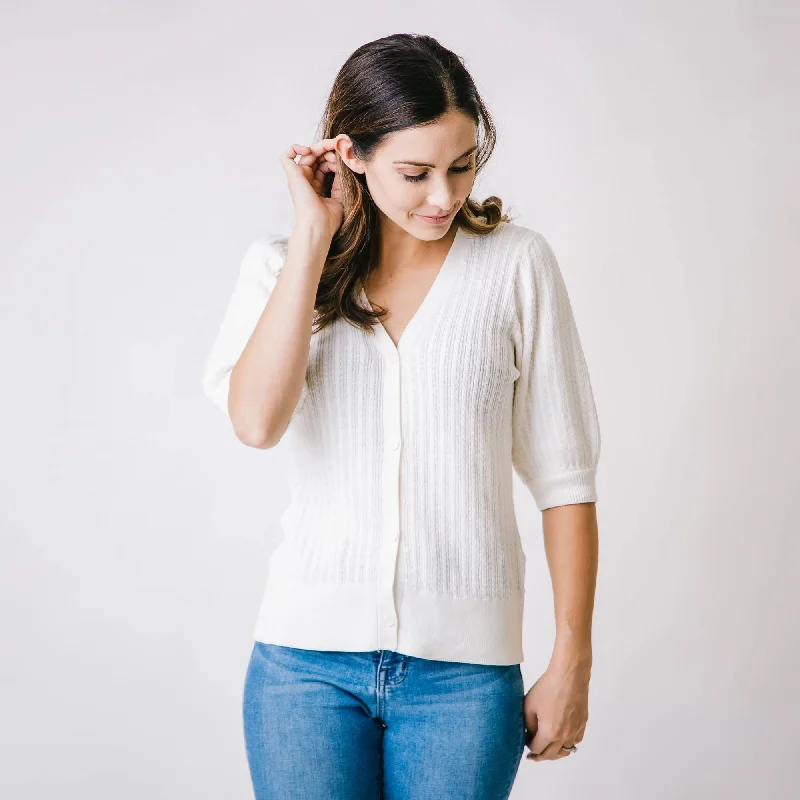 Puff Sleeve Button Front Sweater Handmade Hand-knitted Hand-woven