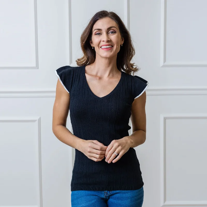 Flutter Sleeve Sweater Top Chenille Brocade Lace