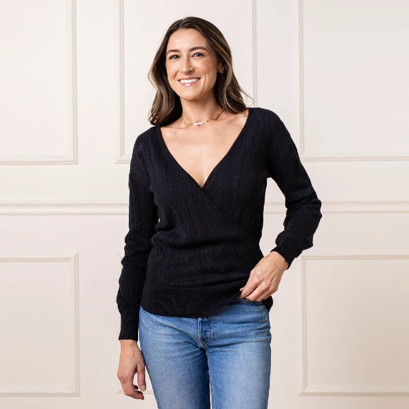 Reversible Wrap Sweater Welt Pockets Slit Pockets Flap Pockets