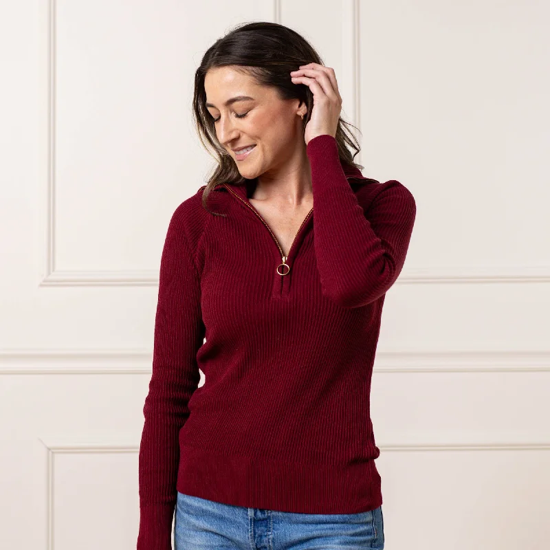 Organic Fine Gauge Half Zip Sweater Boat Neck Shawl Collar Notched Collar