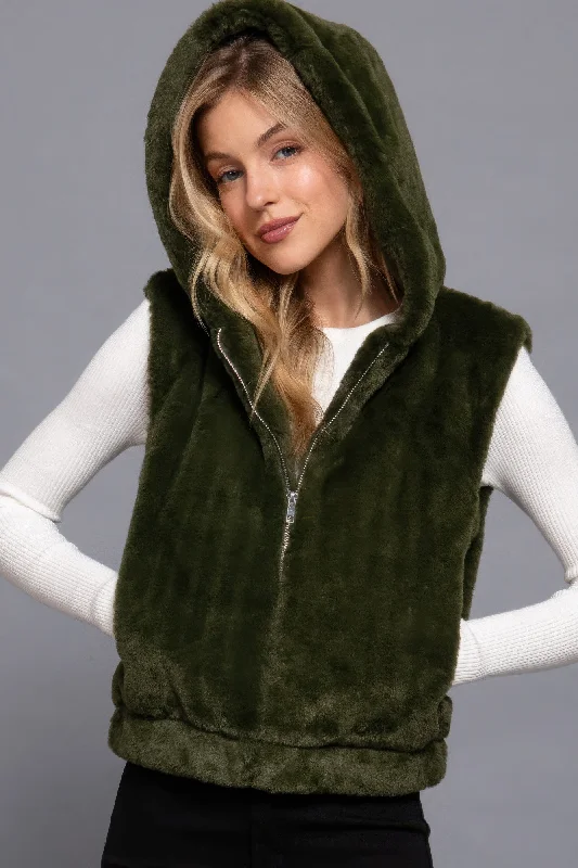 Hoodie Faux Fur Vest Hoodie with Set-In Sleeves Structured Classic