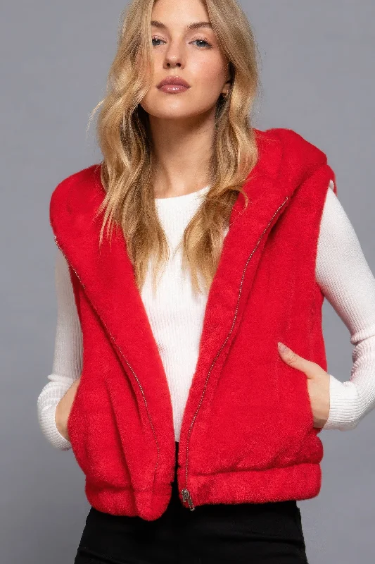 Hoodie Faux Fur Vest Hoodie with Bell Sleeves Flared Feminine
