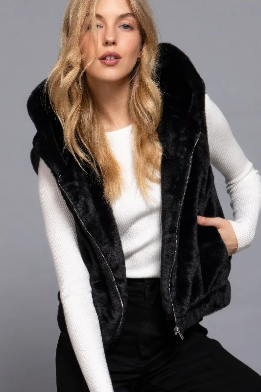 Hoodie Faux Fur Vest Hoodie with Drop Shoulder Relaxed Streetwear