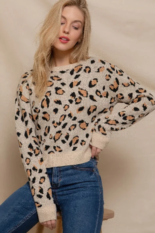Long Slv Animal Jacquard Sweater Satin Fabric Silk Fabric Chiffon Fabric