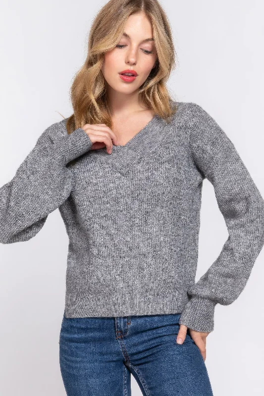 Long Slv Double V-neck Sweater Nylon Fabric Polyester Fabric Spandex Fabric