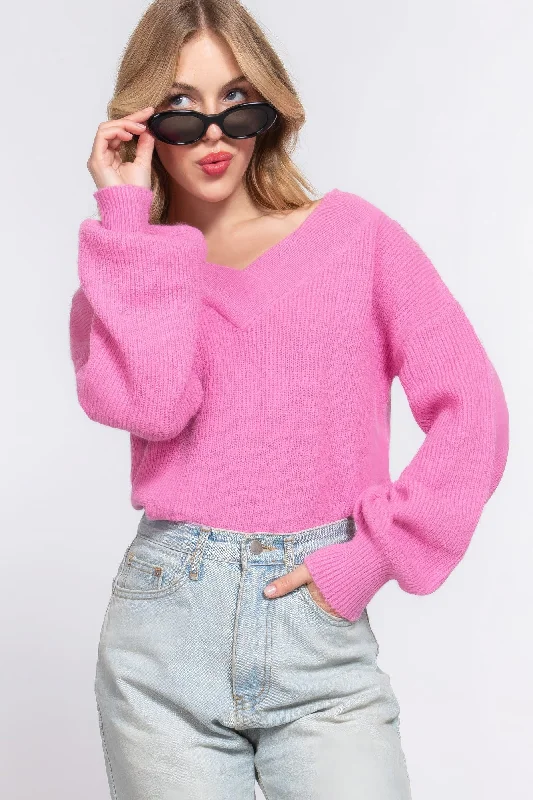 Long Slv Double V-neck Sweater Rayon Fabric Velvet Fabric Corduroy Fabric