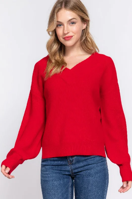 Long Slv Double V-neck Sweater Chenille Fabric Brocade Fabric Lace Fabric