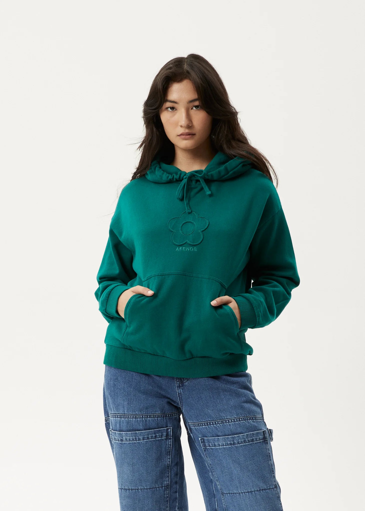 AFENDS Blossom Recycled Womens Hoodie - Pine Hoodie with Crew Neck Simple Timeless