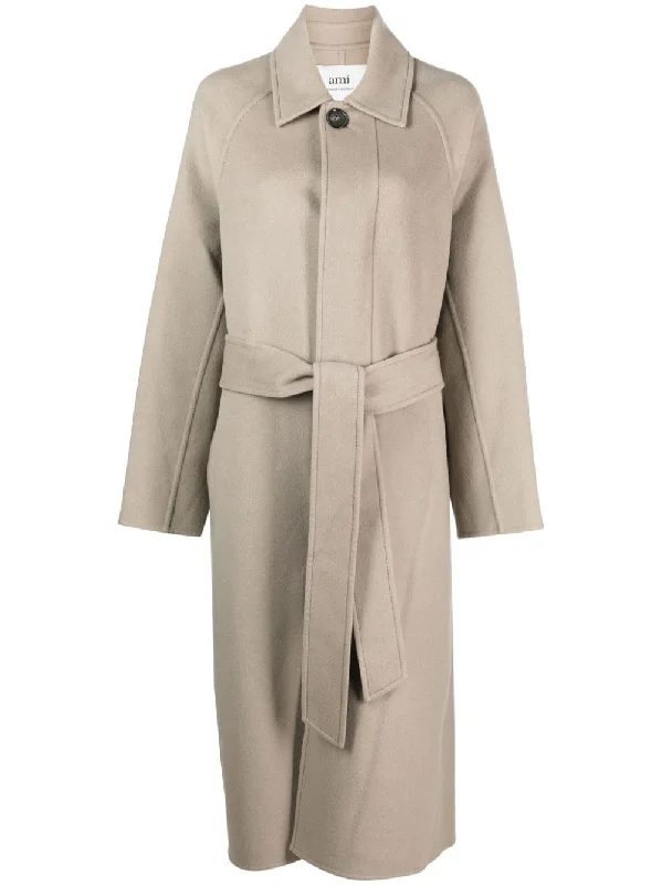 Ami Paris Coats Grey Zipper Front Biker Jacket