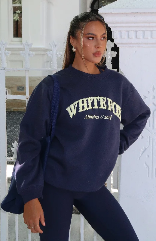 Athletics Era Oversized Sweater Navy Satin Blend Silk Blend Wool Blend