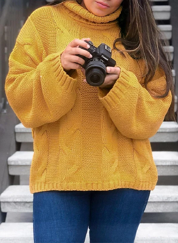 Autumnal Cable Knit Sweater - Oversized Fit Fitted Loose Oversized