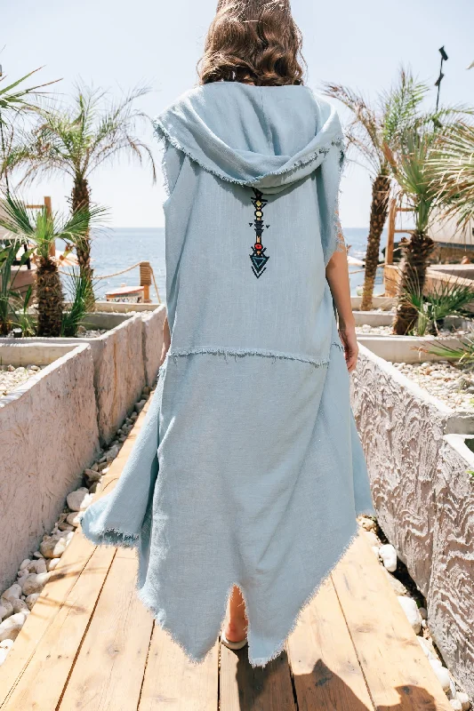 BABY BLUE SLEEVELESS HOODIE WITH SHORTS LSOT004-SHOD048 Hoodie with Button Classic Timeless