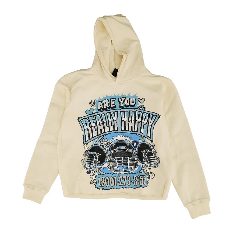 Beige Graphic Hoodie Hoodie with High-Low Hem Asymmetrical Trendy