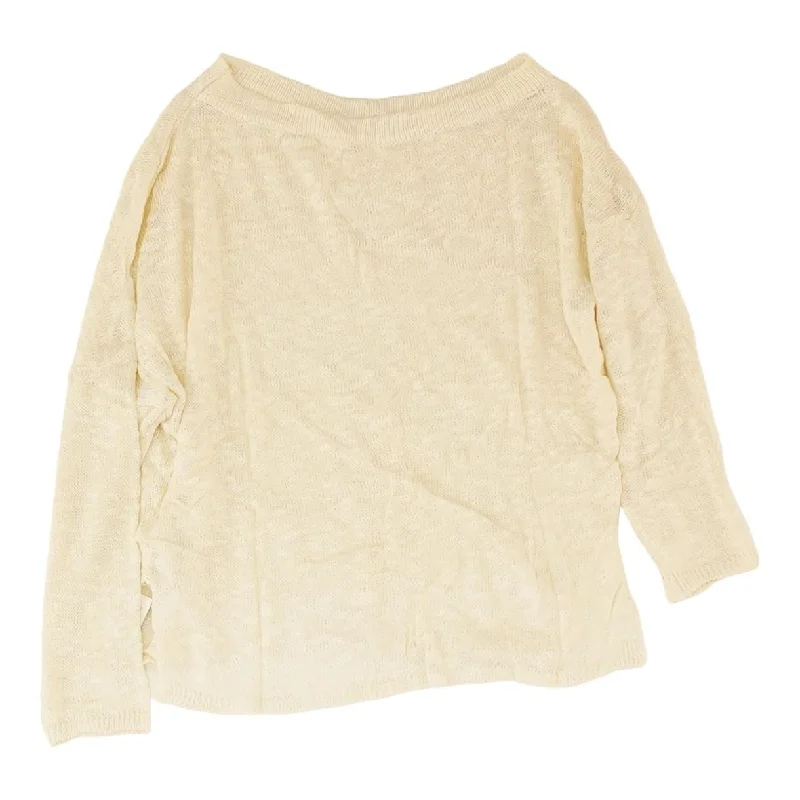 Beige Solid Crewneck Sweater Solid Print Embellished