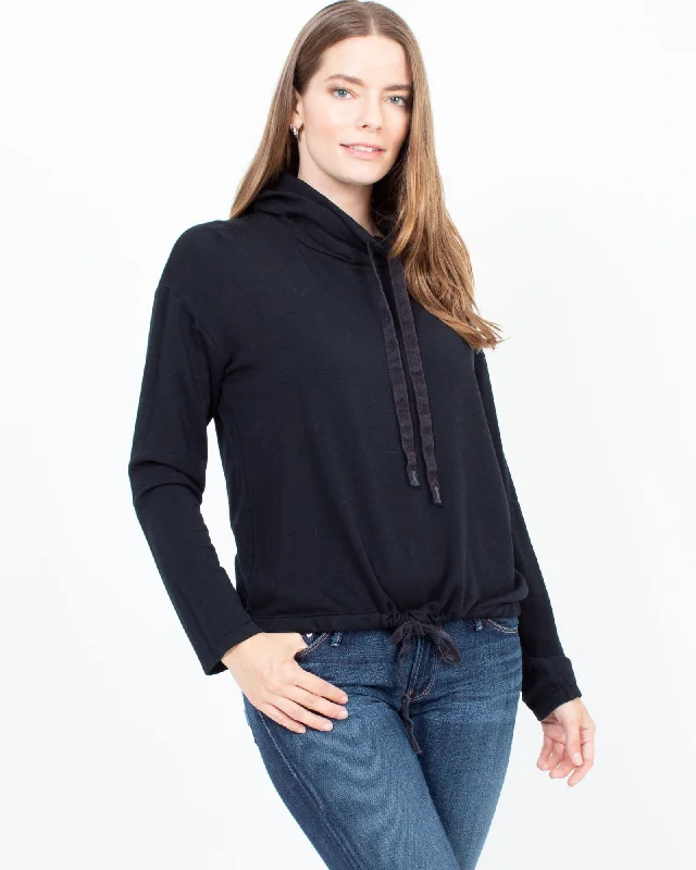 Black Casual Hoodie Hoodie with Turtle Neck Cozy Winter