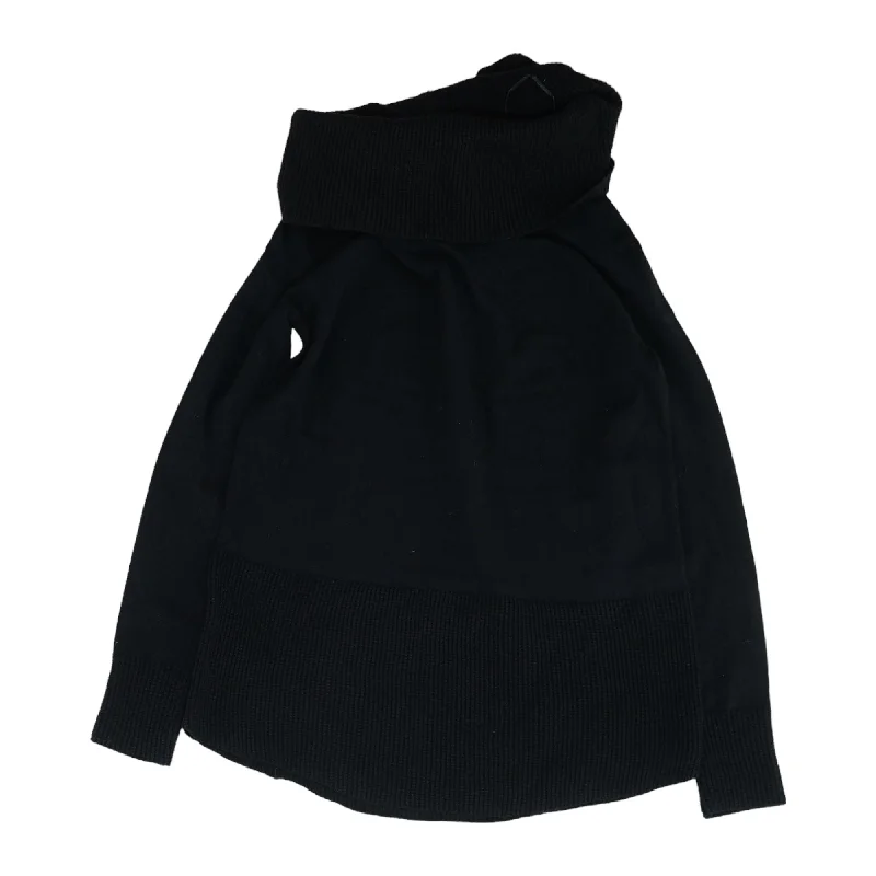 Black Solid Cowl Neck Sweater Terry Blend Velvet Blend Canvas Blend