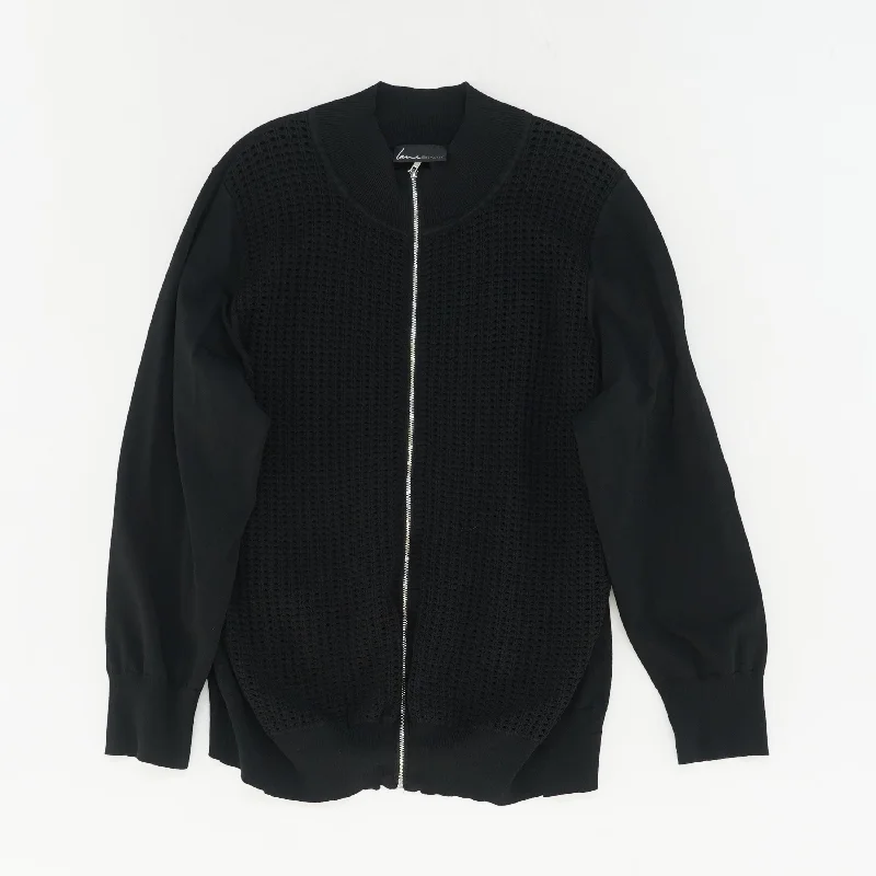Black Solid Full Zip Sweater Transparent Opaque Sheer