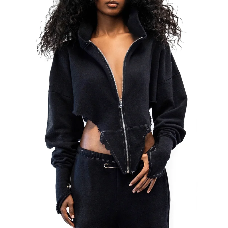 Black Zipper Pastel Goth Clothing / Vintage Women's Hoodies / Gothic Aesthetic Top with Long Sleeves Hoodie with Full-Zip Functional Layering
