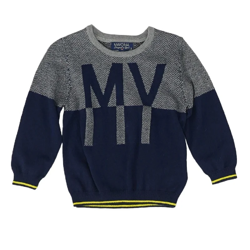 Blue Color Block Crewneck Sweater Fitted Slim Tailored