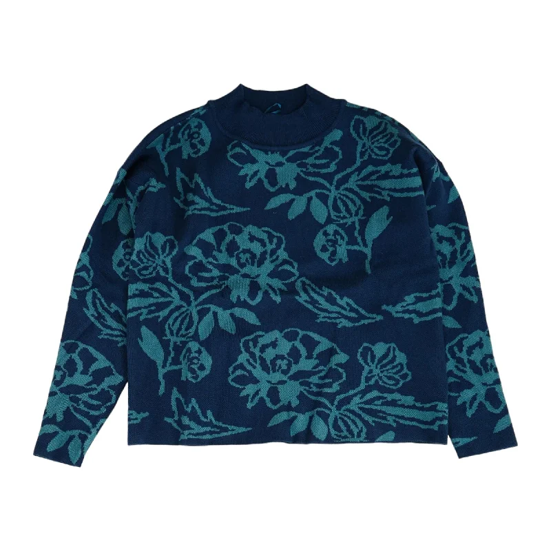 Blue Floral Sweatshirt Hoodie with Toggle Buttons Decorative Unique